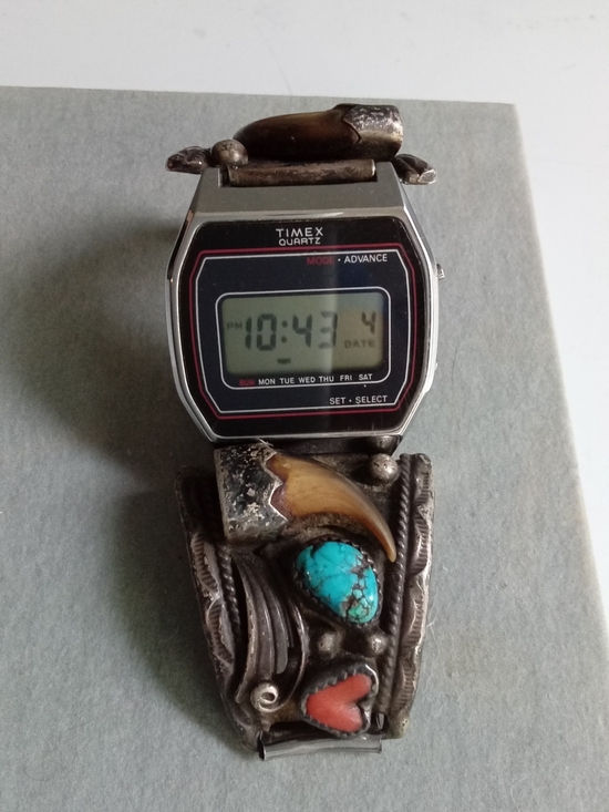 Timex Other - Vintage Timex Digital Watch Southwestern Turquoise Coral Bear Claw Cuff Band